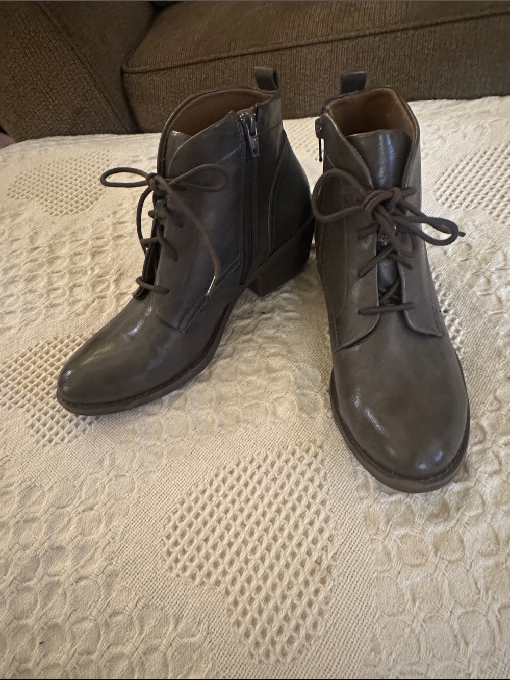 Lace-Up Ankle Booties in Dark Gray